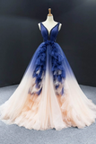 Promfast Ombre A Line Pleated Ruffles Beach Boho Prom Gown Beading Evening Dress HZ0527