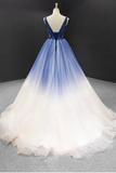 Promfast Ombre A Line Pleated Ruffles Beach Boho Prom Gown Beading Evening Dress HZ0527