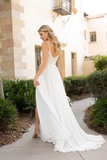 Promfast Front Split Spaghetti Straps Lace Chiffon Long Flowy Beach Wedding Dresses HZ0527