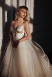 Promfast A Line Straps Floor Length Beading Wedding Dress Long Bridal Gown HZ0527