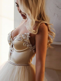 Promfast A Line Straps Floor Length Beading Wedding Dress Long Bridal Gown HZ0527