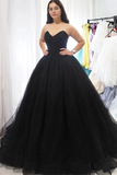 Promfast Sweetheart Neck Black Tulle Long Prom Dresses,Back Open Long Formal Evening Dresses HZ0527