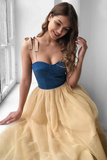 Promfast Simple Sweetheart Spaghetti Straps Prom Dresses Tulle Tea Length Evening Dresses HZ0527