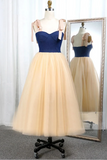 Promfast Simple Sweetheart Spaghetti Straps Prom Dresses Tulle Tea Length Evening Dresses HZ0527