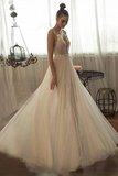Promfast Beaded Tulle Skirt Spaghetti Straps Long Wedding Gown Beach A line Illusion Women Bridal Dress HZ0527