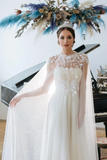 Promfast Chic A line Ivory Tulle Applique Court Train Rustic Wedding Dress HZ0527