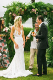 Promfast Simple Ivory Lace Country Wedding Dresses V Neck Mermaid Wedding Dress HZ0527
