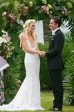 Promfast Simple Ivory Lace Country Wedding Dresses V Neck Mermaid Wedding Dress HZ0527