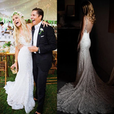 Promfast Simple Ivory Lace Country Wedding Dresses V Neck Mermaid Wedding Dress HZ0527