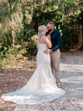 Spaghetti Strap Mermaid Wedding Dresses Lace Appliques Long Bridal Dress HZ0527