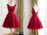 Promfast Cute A Line Red Sweetheart Lace Appliques Sleeveless Lace up Homecoming Dresses HZ0527