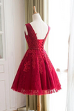 Promfast Cute A Line Red Sweetheart Lace Appliques Sleeveless Lace up Homecoming Dresses HZ0527