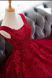 Promfast Cute A Line Red Sweetheart Lace Appliques Sleeveless Lace up Homecoming Dresses HZ0527