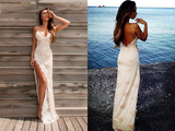 Promfast Sheath Ivory And Pink Floor Length Long Spaghetti Straps Backless Side Slit Prom Dresses Women Dresses HZ0527