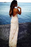 Promfast Sheath Ivory And Pink Floor Length Long Spaghetti Straps Backless Side Slit Prom Dresses Women Dresses HZ0527
