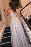 Promfast Glitter Silver Long Prom Dress with V Neckline for Sale HZ0527