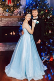 Promfast Light Blue Elegant Spaghetti Straps Plus Sizes Long Princess Prom Dresses HZ0527