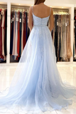 Promfast Thin Straps Mermaid Open Back Light Blue Lace Long Prom Dress, Mermaid Light Blue Formal Dress, Light Blue Lace Evening Dress HZ0527
