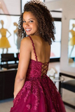 Promfast Cute V Neck Burgundy Appliques Short Prom Dress, Maroon Lace Formal Graduation Homecoming Dress HZ0527