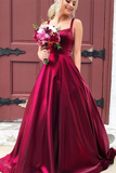 Promfast A line Long Taffeta Spaghetti Straps Prom Dresses With Pockets HZ0527