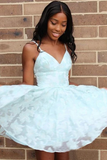 Promfast Cute A Line V Neck Lace Light Mint Green Short Homecoming Dress, Sweet 16 Dresses HZ0527