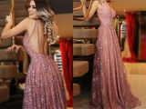 Promfast Glamorous Lace Prom Dresses A line Backless Appliqued Gowns HZ0527