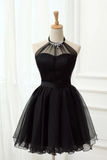 Promfast Cute Halter Black Tulle Sleeveless Beads Short Prom Dresses Homecoming Dresses HZ0527