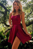 Promfast Cute Red Satin A line Cross Back Spaghetti Straps Homecoming Dresses HZ0527