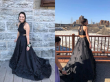 Promfast Beautiful Black Satin Prom Dresses Modest A Line Party Gowns HZ0527