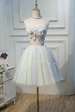 Promfast Cute Blue Strapless Tulle Homecoming Dresses with 3D Flowers Lace up Dance Dresses HZ0527