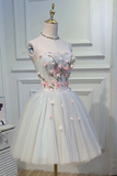 Promfast Cute Blue Strapless Tulle Homecoming Dresses with 3D Flowers Lace up Dance Dresses HZ0527