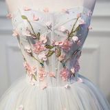Promfast Cute Blue Strapless Tulle Homecoming Dresses with 3D Flowers Lace up Dance Dresses HZ0527