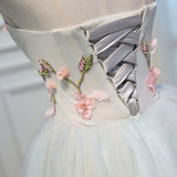 Promfast Cute Blue Strapless Tulle Homecoming Dresses with 3D Flowers Lace up Dance Dresses HZ0527