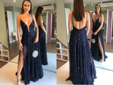 Promfast New Backless Spaghetti Straps Long Zipper Back Prom Dresses HZ0527