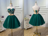 Promfast Chic A Line Sweetheart Modest Dark Green Modest Short Prom Dress Homecoming Dress HZ0527