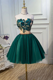 Promfast Chic A Line Sweetheart Modest Dark Green Modest Short Prom Dress Homecoming Dress HZ0527