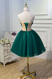 Promfast Chic A Line Sweetheart Modest Dark Green Modest Short Prom Dress Homecoming Dress HZ0527