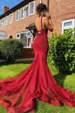 Promfast Sexy Red Mermaid Long Prom Formal Dresses with Appliques HZ0527