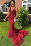 Promfast Sexy Red Mermaid Long Prom Formal Dresses with Appliques HZ0527