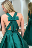 Promfast Dark Green Satin A Line V Neck Prom Dresses With Pockets, Evening Gown HZ0527