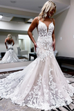 Promfast Romantic A line Spaghetti Straps Lace Wedding Dress Tulle Applique Bridal Gowns HZ0527