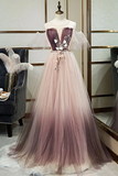 Promfast Unique A Line Tulle Applique Long Prom Dress Formal Evening Dress HZ0527