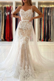 Promfast Elegant V Neck Mermaid Open Back Champagne Lace long Prom Dresses, Champagne Lace Formal Graduation Evening Dresses HZ0527