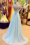 Promfast A Line Prom Dress V Neck Chiffon Crystal Party Gown HZ0527