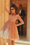 Promfast A line Short Prom Dress Juniors Homecoming Dress With Lace HZ0527