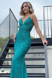Promfast Chic Trumpet Mermaid Spaghetti Straps Long Prom Dress Lace Tulle Evening Dress HZ0527