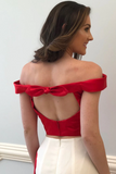 Promfast Mermaid Prom Dresses Off the shoulder Red Floral Two Pieces Prom Dress Evening Dress HZ0527