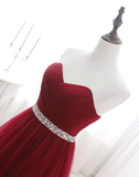 Promfast Chic A line Sweetheart Burgundy Tulle Simple Sleeveless Long Prom Dress Evening Dress HZ0527