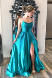Promfast Halter Satin Slit Prom Dresses with Sequins Long Prom Gown Evening Dress HZ0527