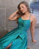 Promfast Halter Satin Slit Prom Dresses with Sequins Long Prom Gown Evening Dress HZ0527